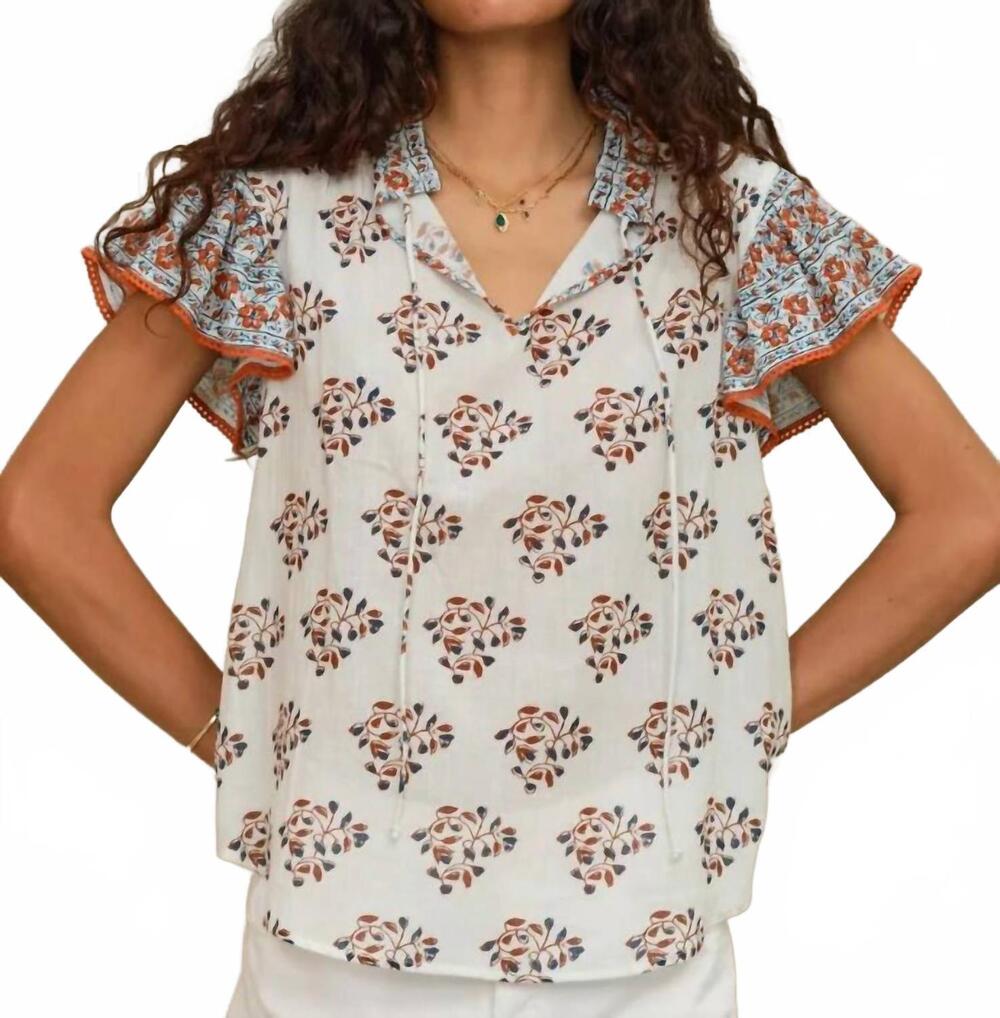 NEW M.A.B.E. women's stella print top in white